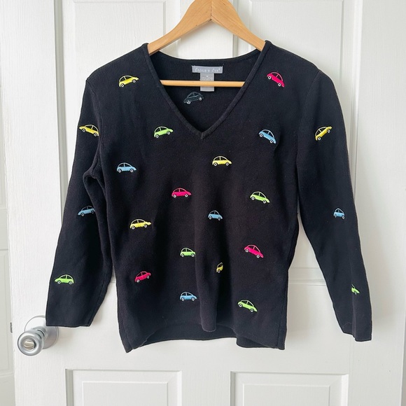 Eagle's Eye 90’s Vintage Black Embroidered Buggy Beetle Cars Sweater Size M - Picture 1 of 9